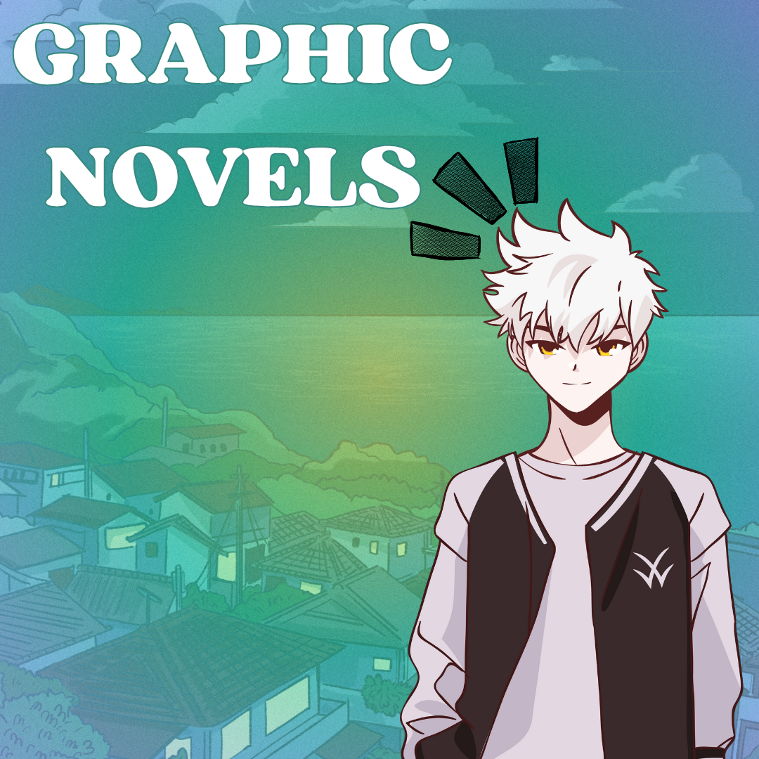 Illustration of an anime boy with white hair and yellow eyes in a black and white jacket.