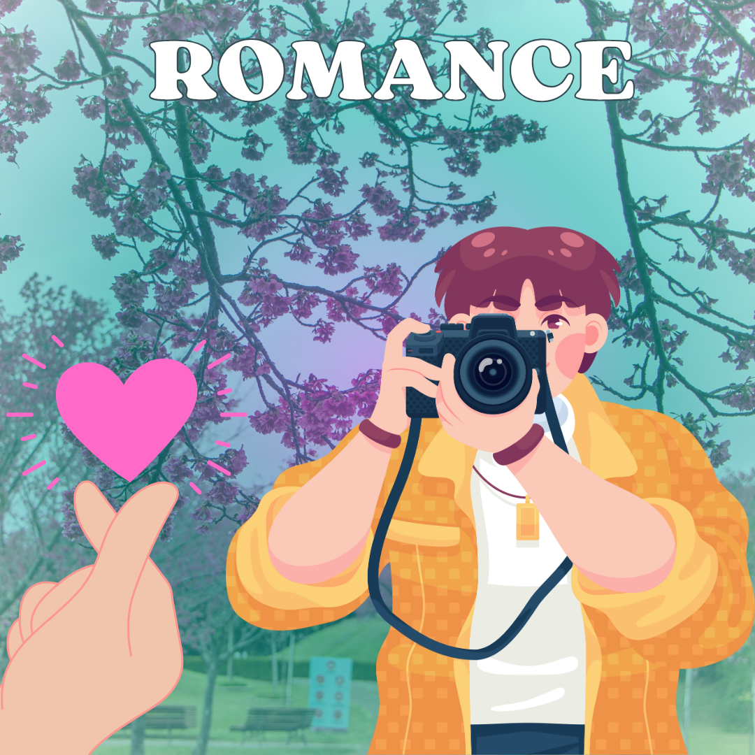 Illustration of a person taking a photo of a hand making the korean heart symbol.